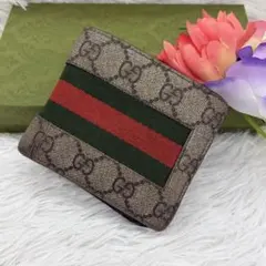 美品✨グッチ 二つ折り財布 シェリーライン GG PVC レザー ブラウン
