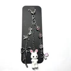 うさぎ 量産型 ピンク リボン ビーズ チャーム ストラップ y2k