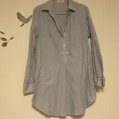 美品 襟元お洒落チュニック丈シャツ