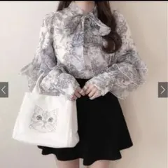 grl al121 花柄フリルボウタイオーガンジーブラウス