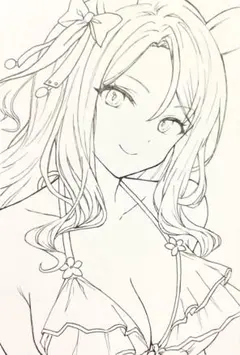 【匿名配送】手描きイラスト ウマ娘 キングヘイロー 線画 水着