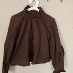 Samansa Mos2 ブラウン フリル襟 長袖シャツ