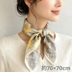 大判スカーフ 花柄 ゴールド グレー 約70×70cm 上品 シルク調のサムネイル