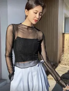 シースルー ブラック 長袖 トップス