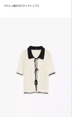 【美品】ZARA クロシェ編みポロネックトップス アイボリー/ブラック S