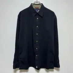 トミーヒルフィガー　長袖シャツ　ロゴ　シンプル無地　ブラック　ストレッチ
