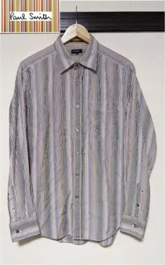 【Paul Smith】ストライプ長袖シャツ/マルチカラー/ロゴ/日本製/美品