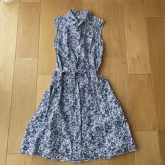 ユニクロ　リバティロンドン　花柄　シャツワンピース ノースリーブ　リネン混　S