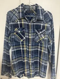 チェック柄長袖シャツ ネイビー/イエロー