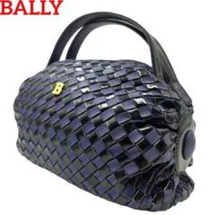 BALLY ハンドバッグ ポーチ イントレチャート レザー エナメル 黒 青