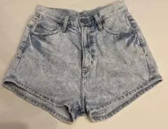 デニムショートパンツ ケミカルウォッシュ ハイウエスト ライトブルー　MURUA
