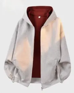 グレーとボルドーのフルジップフーディ