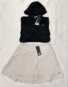 新品adidas ゴルフ　フーディージャケットとプリーツスカート　春夏コーデ