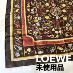 LOEWE ロエベ　シルクシフォン　ミニスカーフ 総柄　フルーツ　花　イタリア製 LOEWE ロエベ シルクシフォン ミニスカーフ 総柄 フルーツ 花