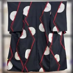 奈*田様 ■E5638■アンティーク■正絹■黒　銀ラメ　菊柄　袷　お召着物■丈1