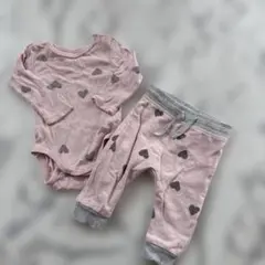 H&M オーガニックコットン ハート柄ロンパース　パンツセット 2-4ヶ月