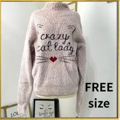 新品　ニット セーター 秋 冬 猫 ネコ　トップス 長袖 タートルニット ピンク