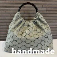 ハンドメイド　バッグ　リングバッグ　レース　くすみカーキ　マチポケット付き