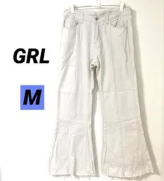 GRL フレアパンツ センタープレス カットオフ アイボリー M フリンジ