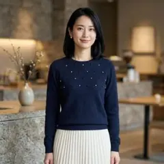G7375*ユナイテッドアローズ☆ニット☆紺☆ビジュー☆アンゴラ混☆長袖☆M