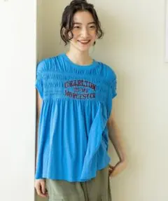 niko and... ニコアンド シャーリングプリントTシャツ ブルー