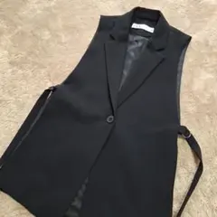 【美品】ZARA ザラ サイドベルト テーラードロングジレ ベスト ブラック