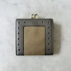 希少✨Chloe がま口　パンチング　レザー　キャンバス　二つ折り財布