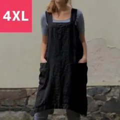 エプロン 大きいサイズ 4XL かぶるだけ ポケット 大人 おしゃれ カフェ 黒