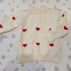 アイボリー ハート模様 ニットセーター