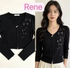 Rene✨ルネ ニットカーディガン 36 黒 パールボタン コサージュ