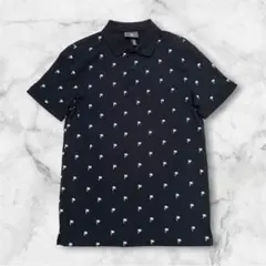 【美品】H&M スリムフィット ポロシャツ（パームツリー柄／ブラック／S）のサムネイル