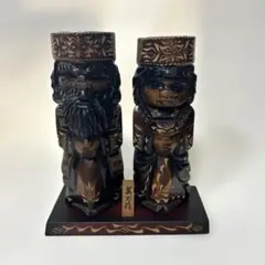 ニポポ人形 北海道民芸品 アイヌ 木彫 置物 2体セット 美刃作