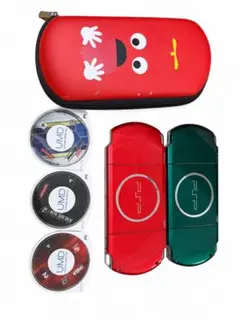 ［ジャンク品］PSP 本体 2台セット レッド グリーン ソフト付き