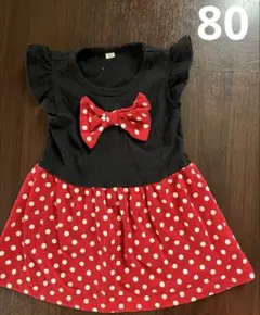 ミニーちゃん風なりきりベビーワンピース　ディズニー　80 半袖