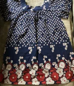レトロなチュニック　綿　ブルー赤　スクエアネックのサムネイル