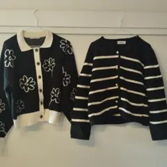 花柄とストライプのカーディガンセット