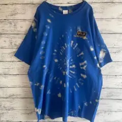古着 GILDAN Tシャツ 刺繍 ワンポイント ブリーチ タイダイ 青 XL
