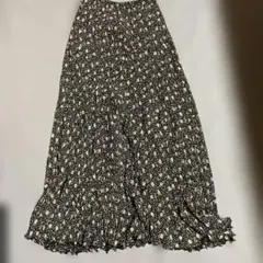 花柄プリーツロングスカート ブラック