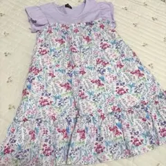 【美品】Bebe 花柄 紫　半袖ワンピース130cm