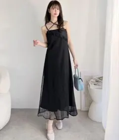 タグ付き新品　milybiletレース切り替えチョーカー風リボン付きワンピース
