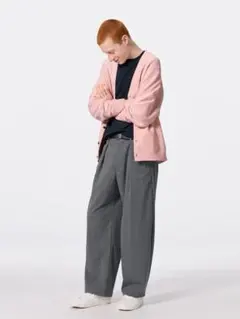 美品 ジーユー GU バレルレッグスラックス(柄) グレー M