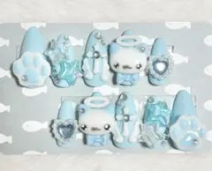 ネイルチップ サブカル 水色 天使 肉球 ねこ お星様【現品 即購入◎】