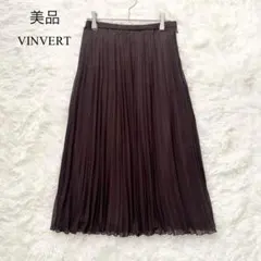 美品　バンベール　シフォンプリーツスカート　ミモレ丈　総柄　上品　清楚　ブラウンのサムネイル