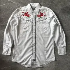 ELY 花柄刺繍 ウエスタンシャツ 長袖 M グッドデザイン 00s
