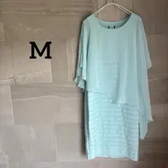 ワンピース 【M】 水色 アシンメトリック 半袖 ライトブルー ひざ丈