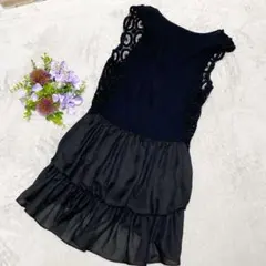美品 プライド チュニック ワンピース レース フリル シフォン 黒 36のサムネイル