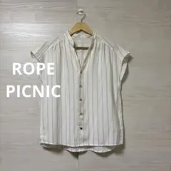 ROPE PICNIC★スキッパー ストライプ 半袖シャツ ブラウス 金ボタン