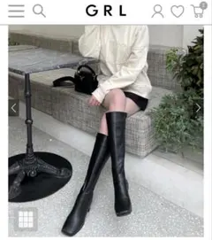 GRL グレイル スクエアトゥロングブーツ[zr721a] 24.5cm 黒のサムネイル