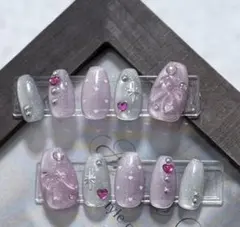 現品♡個性派 y2k マグネット オーロララメ ハート リボン ネイルチップ