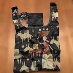 KALDI 折りたたみエコバッグ 動物アート　ブラック黒2026年